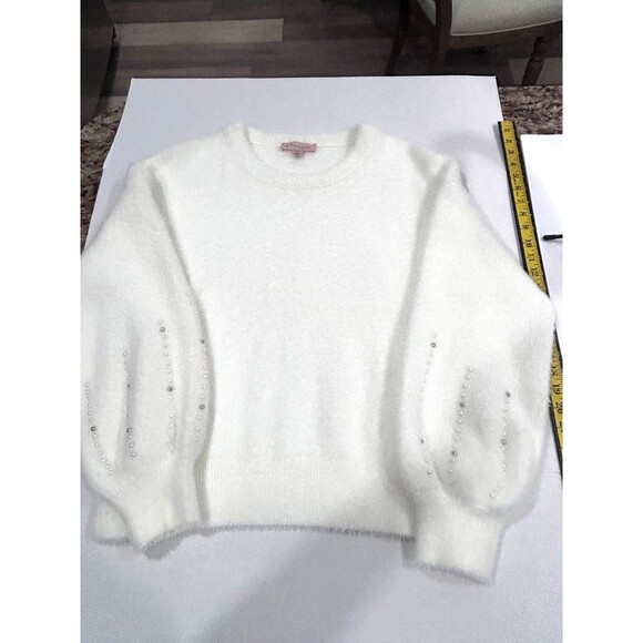 Philosophy Sweater Women’s Size XL Color Cream Pearls & Silver Balls Sleeves - Picture 5 of 12